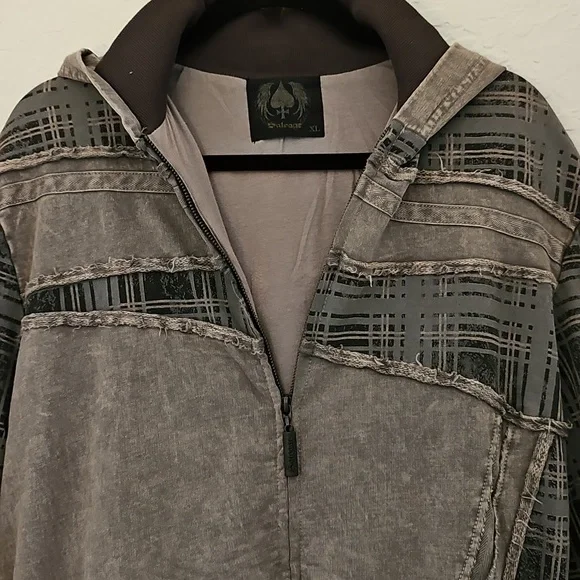 Salvage Gray Plaid Jacket With Hood - Picture 3 of 16